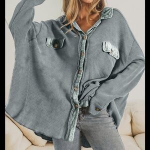 Free people Oversized sage vintage wash  Button-Up shirt jacket sz small